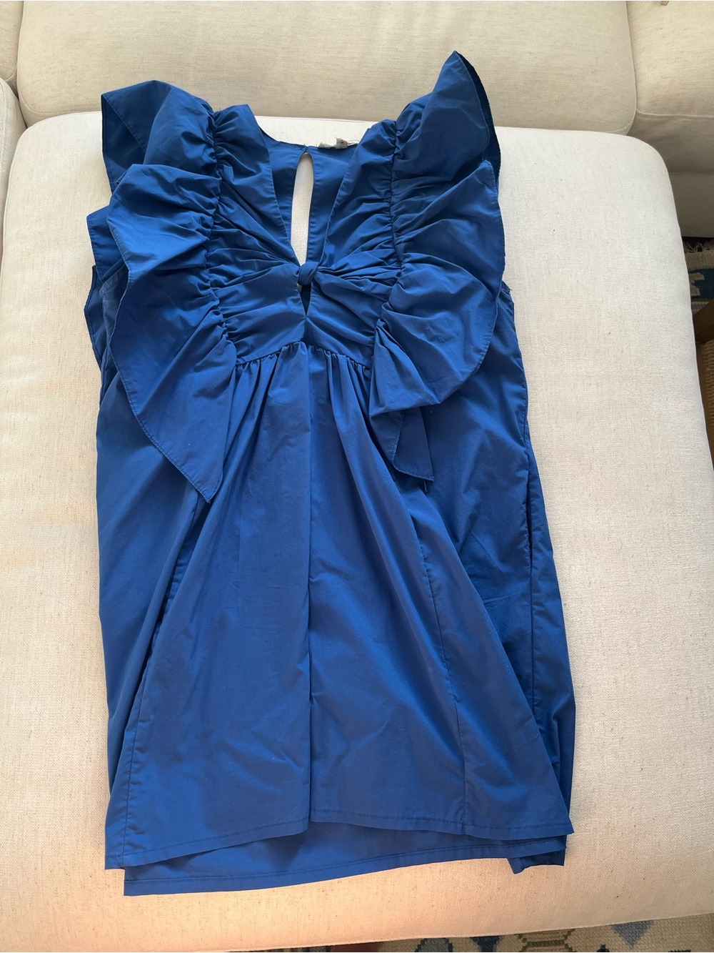 Ruffled Keyhole Mini Dress in Royal Blue